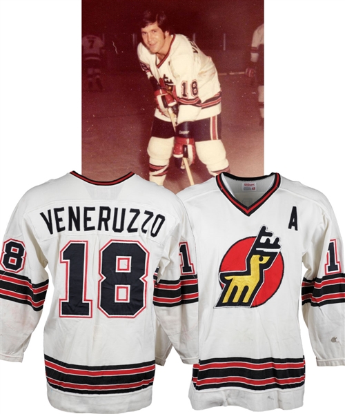 Gary Veneruzzos 1974-75 WHA Michigan Stags Game-Worn Alternate Captains Jersey - First and Only Season for Team in WHA