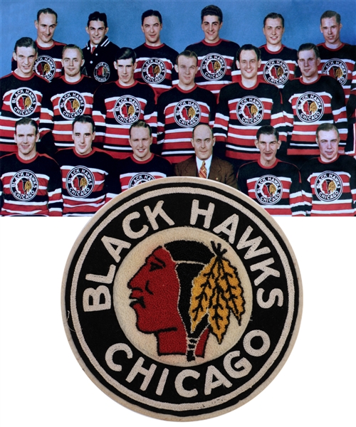 Chicago Black Hawks Circa 1938 Stanley Cup Champions Embroidered Jersey Team Crest Obtained from Bentleys Family