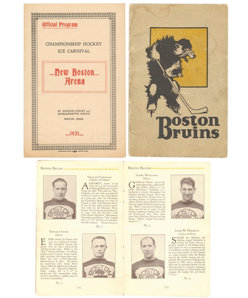 1927-28 Boston Bruins Yearbook Plus 1920-21 Boston Arena Program - Boston A.A. Unicorns vs Toronto Aura Lee Featuring HOFers Conacher and Burch