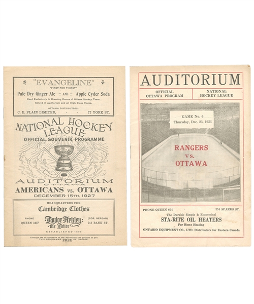 Ottawa Auditorium 1926-27 and 1927-28 Programs (2) - Ottawa Senators vs New York Rangers/New York Americans
