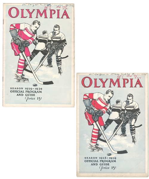 Detroit Olympia 1928-29 and 1929-30 Programs (2) - Detroit Cougars vs Ottawa Senators