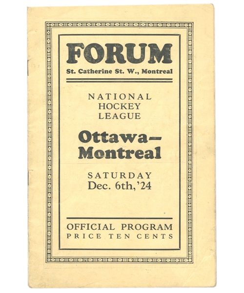 Montreal Forum December 6th 1924 Program - Montreal Maroons vs Ottawa Senators - First Year of Montreal Forum! - Montreal Maroons First Win!