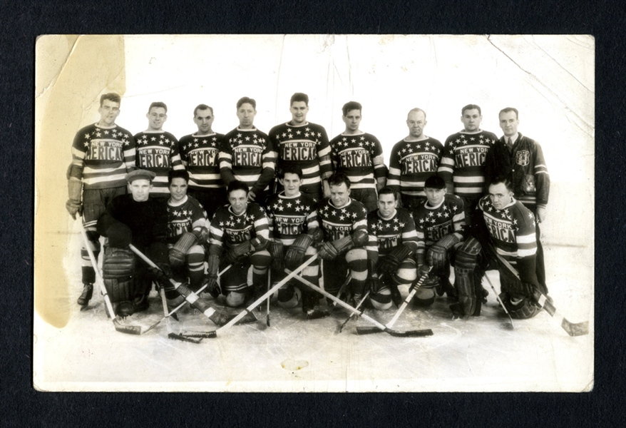 New York Americans 1932-33 Real Photo Postcard with HOFers Worters, Dutton and Simpson