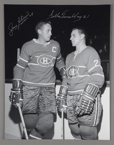 Jean Beliveau Dual-Signed Photo Collection of 3 with Bobby Hull and Johnny Bower – LOA 
