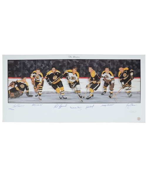 Boston Bruins Limited-Edition Lithograph Autographed by 7 HOFers with LOA (18" x 39") 