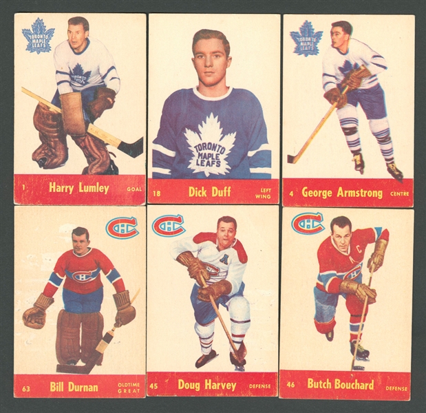 1955-56 Parkhurst Hockey Card Collection of 37 Including Lumley, Broda, Clancy, Harvey and Rocket Roars Through