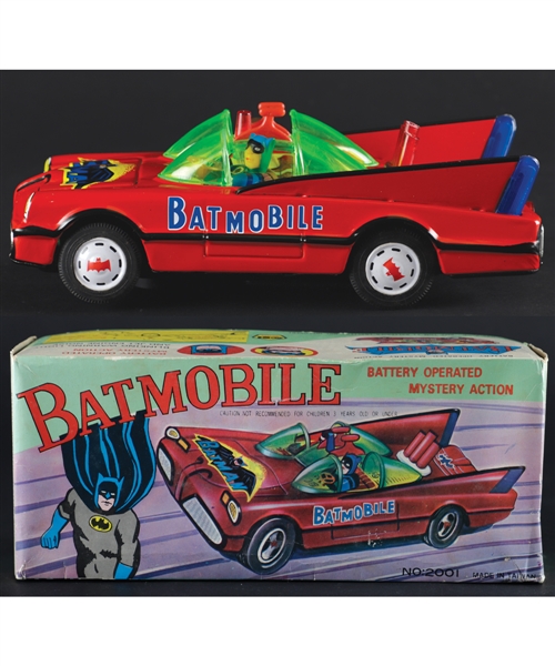 Vintage 1970s Batmobile Battery Operated Tin Toy in Original Box - Batman & Robin!