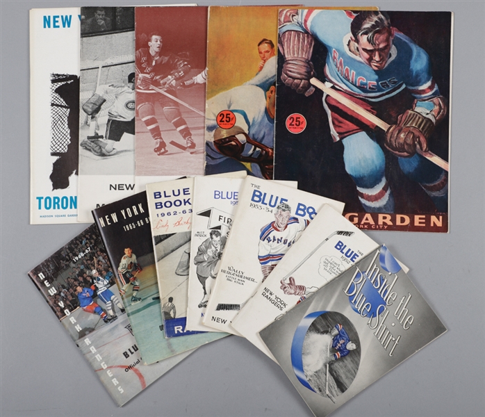 New York Rangers 1948-67 Media Guides (7) and 1950-66 Hockey Programs (5)