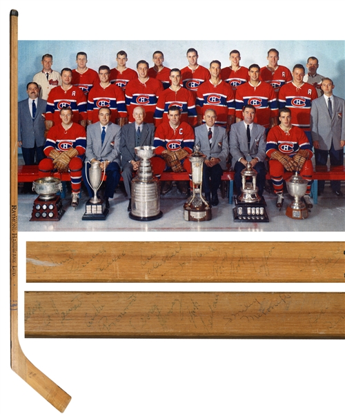 Montreal Canadiens 1956-57 Stanley Cup Champions Team-Signed Stick by 18 with JSA LOA Including Plante, Harvey, Blake and Maurice Richard