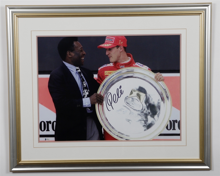 Soccer/Football Legend Pele Signed Framed Photo with Michael Schumacher (27 ¾” x 33 ¾”) - Beckett Certified 