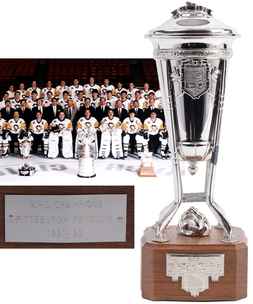 Bryan Trottiers 1991-92 Pittsburgh Penguins Prince of Wales Championship Trophy with Family LOA
