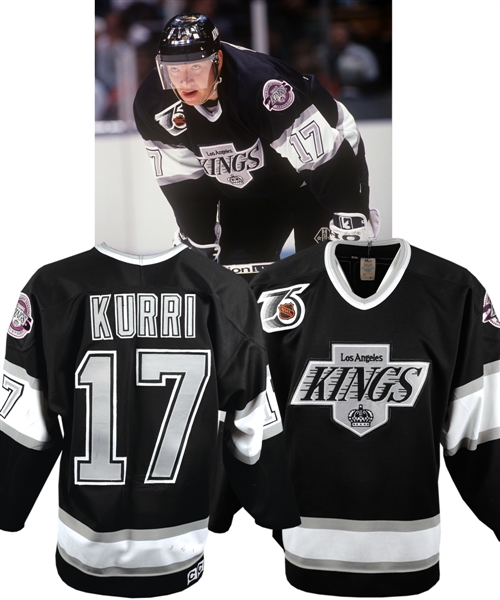Jari Kurris 1991-92 Los Angeles Kings Game-Worn Jersey with Team LOA - NHL 75th and Kings 25th Patches!