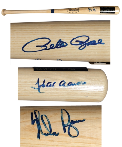 Hank Aaron, Pete Rose and Nolan Ryan "Kings of Baseball" Multi-Signed Adirondack Bat