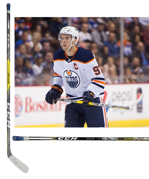 Connor McDavids 2017-18 Edmonton Oilers CCM Tacks Game-Used Stick - Art Ross Trophy Season! - Photo-Matched!