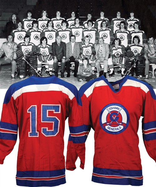 Tom Newtons 1974-75 OHA Oshawa Generals Game-Worn Jersey with LOA - Team Repairs!