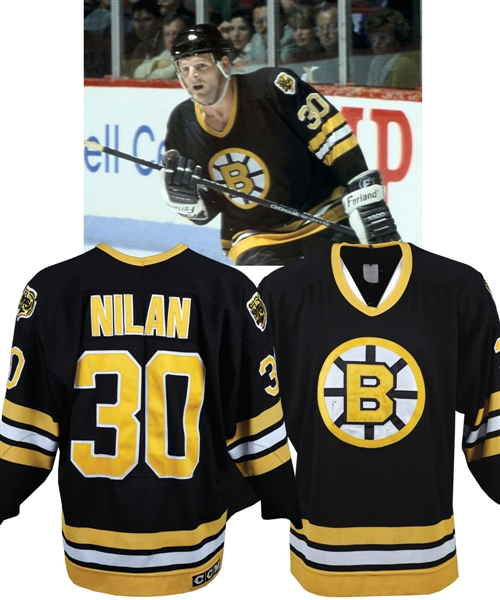 Chris Nilans 1990-91 Boston Bruins Game-Worn Jersey - Team Repairs! - Photo-Matched!