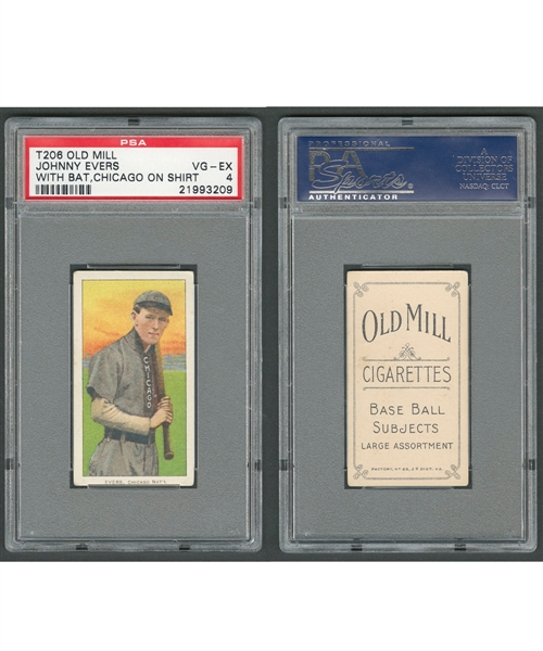 1909-11 T206 Baseball Card - Johnny Evers (With Bat, Chicago on Shirt - Old Mill Back) - Graded PSA 4