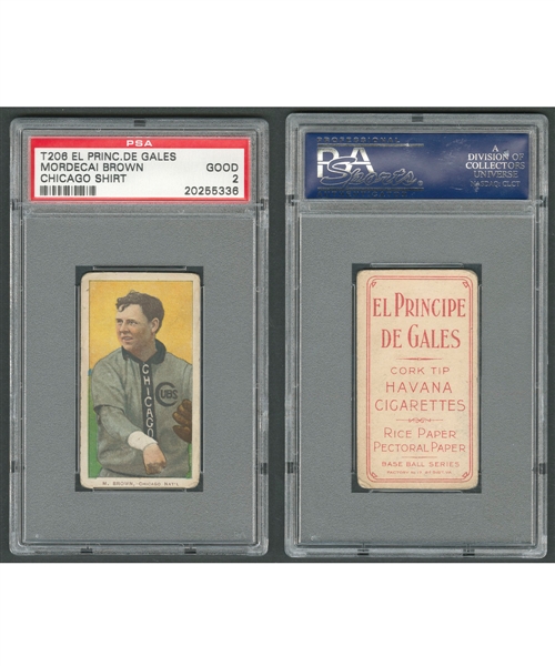 1909-11 T206 Baseball Card - Mordecai Brown (Chicago Shirt - El Principe de Gales Back) - Graded PSA 2