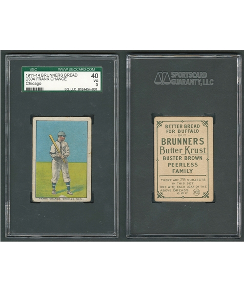 1911-14 General Baking Co. D304 Brunners Bread Baseball Card Frank Chance (Chicago, Natl.) Graded SGC VG 3 – One of Only Three Highest Graded!