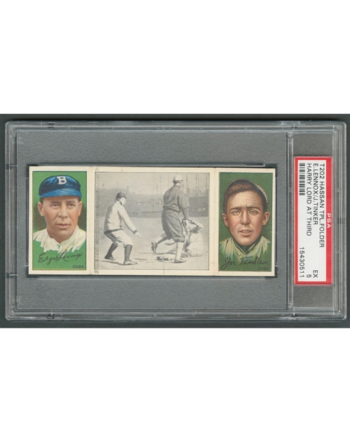 1912 Hassan Triple Folder T202 Baseball Card - Edgar Lennox, Harry Lord (at Third) and Joe Tinker - Graded PSA 5