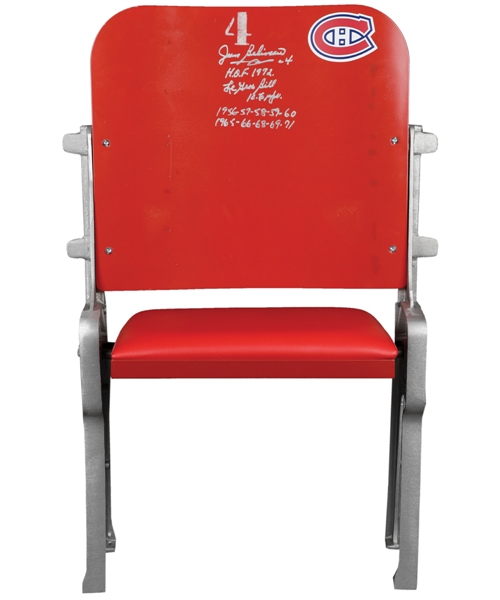 Jean Beliveau Signed Montreal Forum #4 Restored Seat with Numerous Annotations