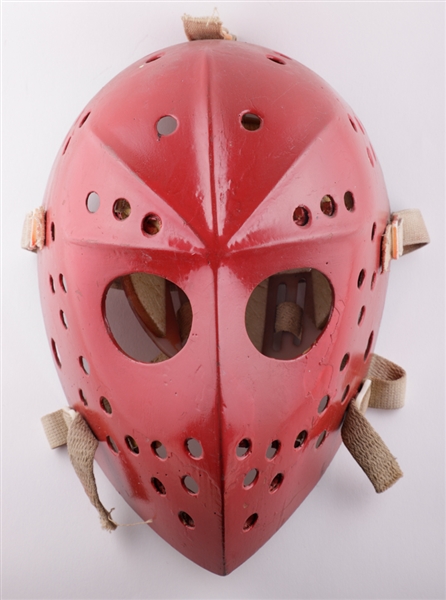 Vintage 1970s Jacques Plantes Company Fibrosport Fiberglass Goalie Mask (Painted Red)
