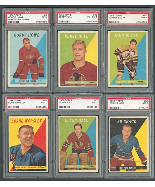 1958-59 Topps Hockey Complete 66-Card Set with PSA 4 Bobby Hull Graded Rookie Card and 55 Other PSA-Graded Cards
