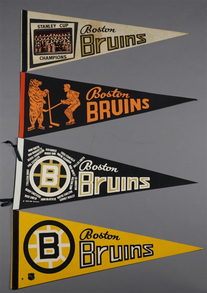 Vintage 1950s/1970s Boston Bruins Full Size Hockey Pennant Collection of 7