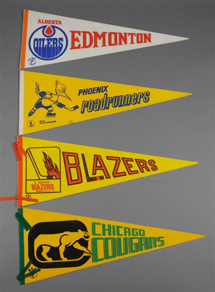 Vintage 1970s WHA - World Hockey Association Full Size Hockey Pennant Collection of 19