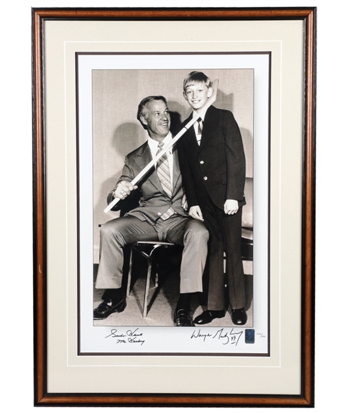 Wayne Gretzky and Gordie Howe Dual-Signed "The Hook" Limited-Edition Framed Photo #202/299 with WGA COA (21 ¾” x 30 ¾”)