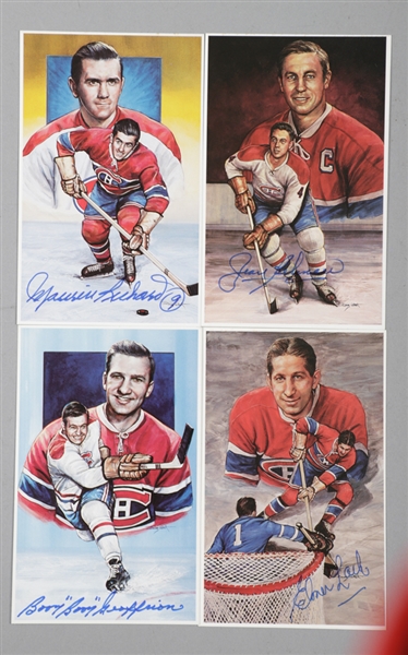 1992-96 Doug West "Legends of Hockey" Montreal Canadiens Postcards (11) Including Signed Examples by Deceased HOFers Richard, Geoffrion, Worsley, Beliveau, Lach and Pollock