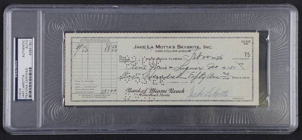 Deceased HOFer Boxer Jake LaMotta "The Raging Bull" Signed 1956 Check - PSA/DNA Certified