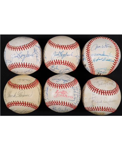 Pittsburgh Pirates and Montreal Expos 1970s and 1980s Team-Signed Baseball Collection of 6 Including 1987 Pittsburgh Pirates with Barry Bonds (2 - with JSA LOAs)