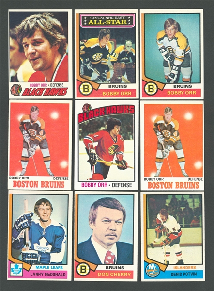 1980-81 Topps Hockey #140 HOFer Ray Bourque RC, 1980-81 Topps #250 HOFer Wayne Gretzky, 1968-79 Bobby Orr and Gordie Howe Cards (14) Plus More