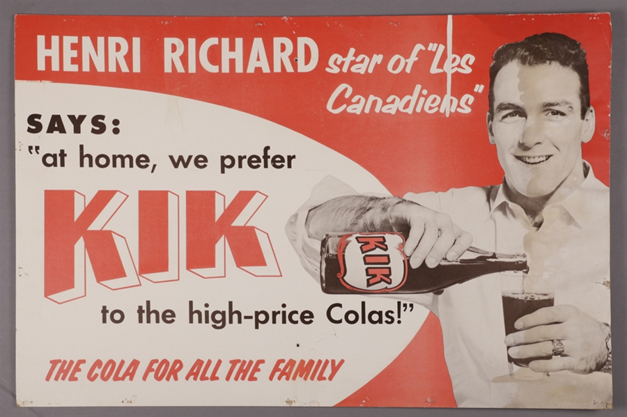Henri Richard Late-1950s/Early-1960s Kik Cola Advertising Sign (20" x 30")