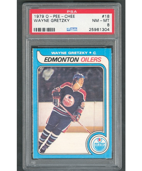 1979-80 O-Pee-Chee Hockey Card #18 HOFer Wayne Gretzky RC - Graded PSA 8