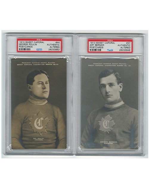 Montreal Canadiens 1910-11 Sweet Caporal PSA-Graded Hockey Postcard Collection of 4 Including Laviolette, Poulin, Bernier and Rocket Power