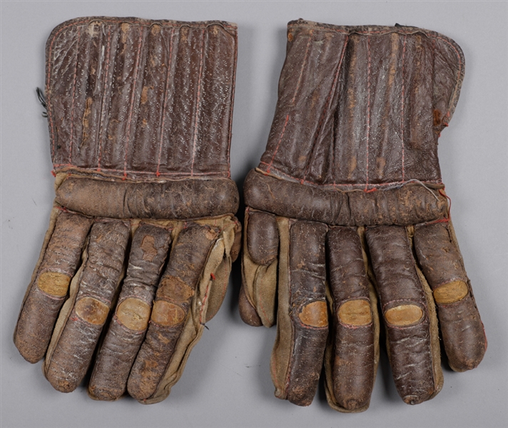 Vintage 1930s Pair of Leather Hockey Gloves