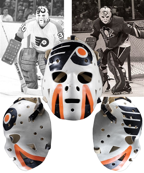 Gary Inness 1974-76 Pittsburgh Penguins and 1975-76 Philadelphia Flyers Game-Worn Greg Harrison Fiberglass Goalie Mask with LOAs - Photo-Matched!