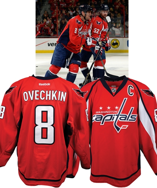 Alexander Ovechkins 2013-14 Washington Capitals Game-Worn Captains Jersey - Team Repairs! - "Rocket" Richard Trophy Season! - Photo-Matched to 4-Goal Game!