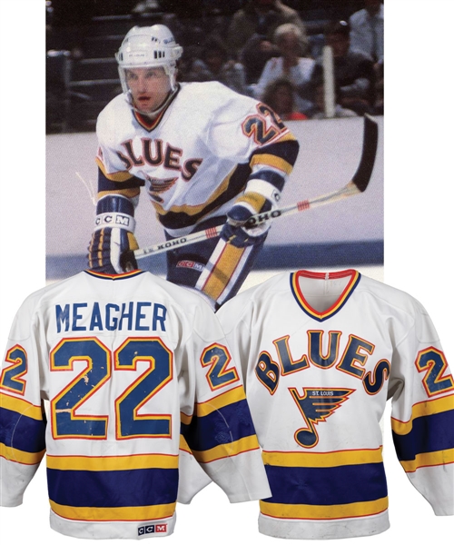 Rick Meaghers 1986-87 St. Louis Blues Game-Worn Jersey with LOA - Team Repairs!