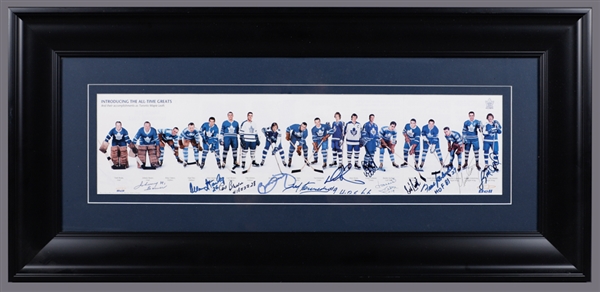 Toronto Maple Leafs All-Time Greats Multi-Signed Framed Poster Including Kennedy, Keon, Armstrong, Salming and Gilmour (14 ½” x 30 ¾”)