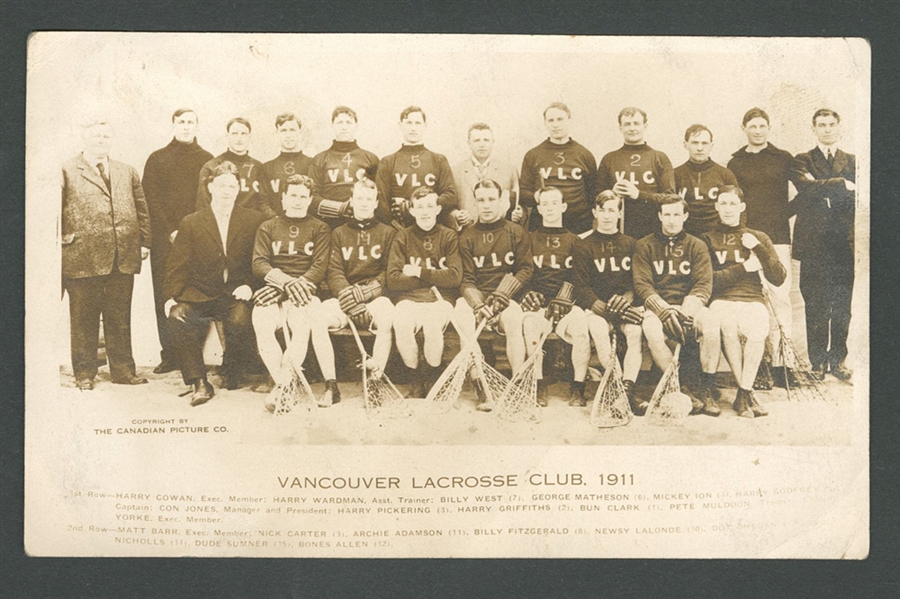 Vancouver Lacrosse Club 1911 Real Team Photo Postcard Featuring HOFers Newsy Lalonde and Mickey Ion - Minto Cup Champions!