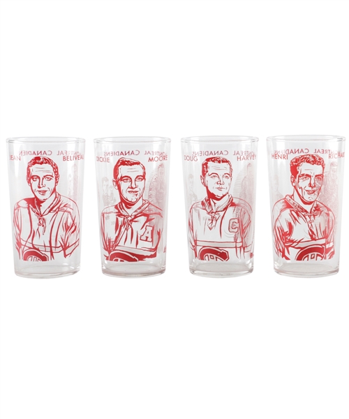 1960-61 York Peanut Butter Montreal Canadiens Hockey Premium Glass Collection of 4 (First Series)