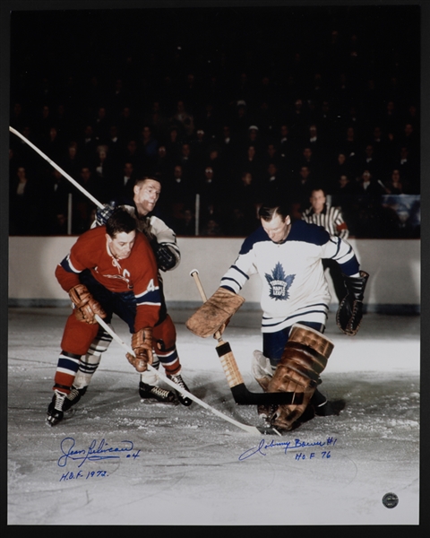Deceased HOFers Johnny Bower and Jean Beliveau Signed Photos (3) with Annotations