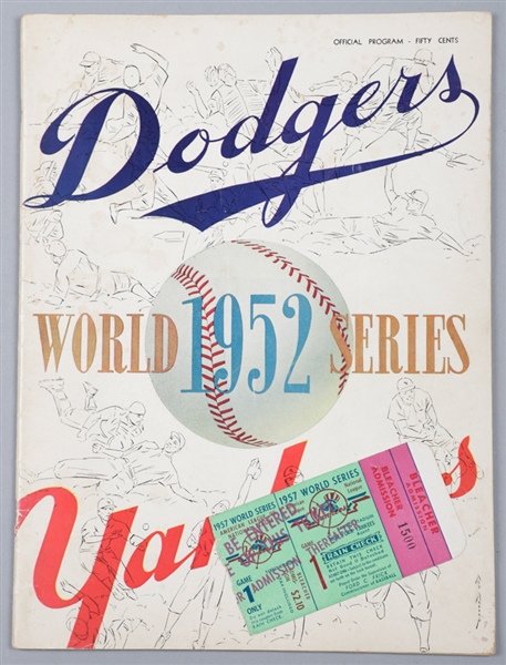 Baseball Memorabilia Collection Including 1914 B18 Baseball Blankets (3), 1952 World Series Program, 1957 World Series Ticket Stub and 1954 Dodgers Yearbook
