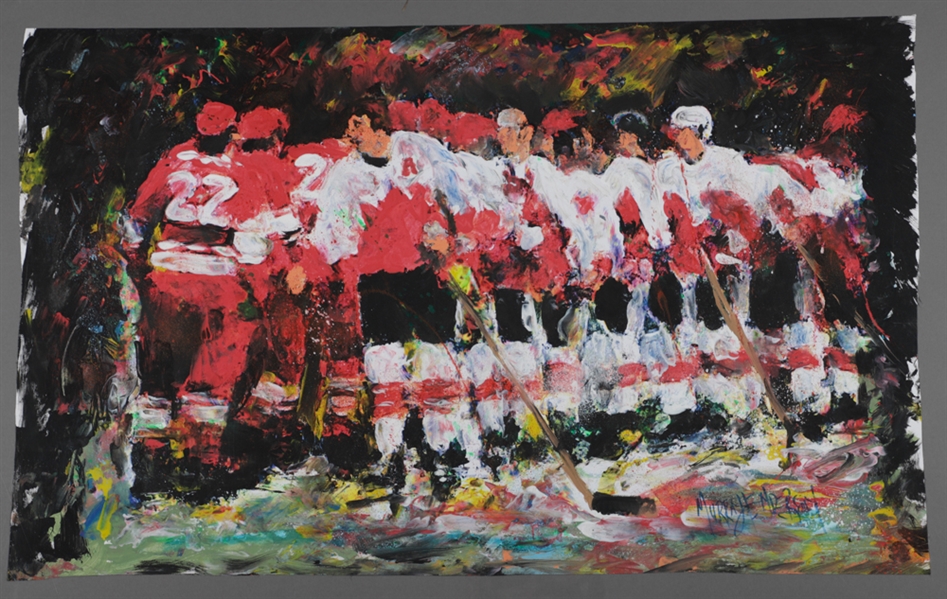 1972 Summit Series Team Canada and Soviet National Team “The Handshake” Original Painting on Canvas by Renowned Artist Murray Henderson (21 ¼” x 34”)