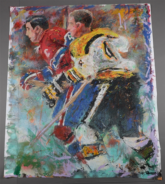 Bobby Orr and Jean Beliveau “Meeting of the Greats” Original Painting on Canvas by Renowned Artist Murray Henderson (41 ¾” x 49 ½”) 