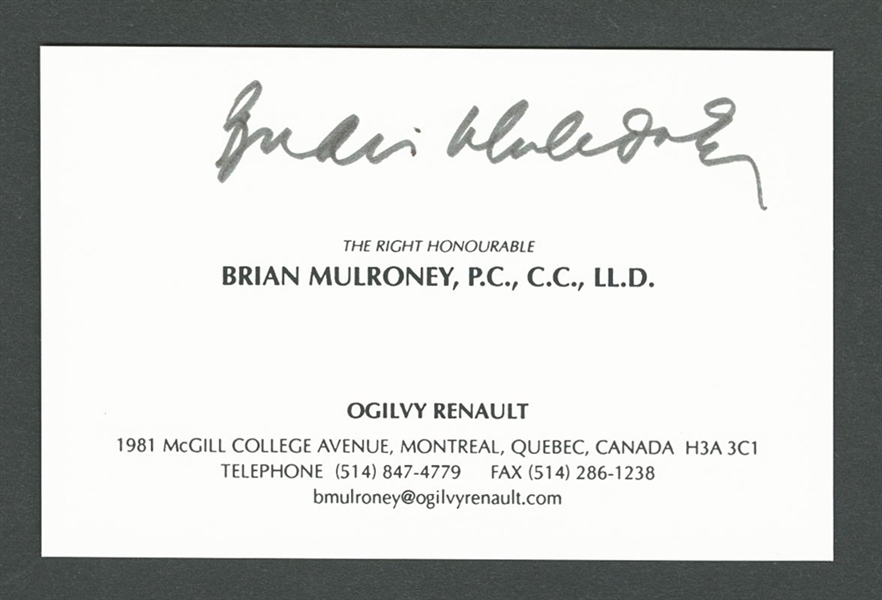 Pierre Trudeau (15th Prime Minister of Canada) and Brian Mulroney (18th Prime Minister of Canada) Signed Business Cards with JSA LOAs