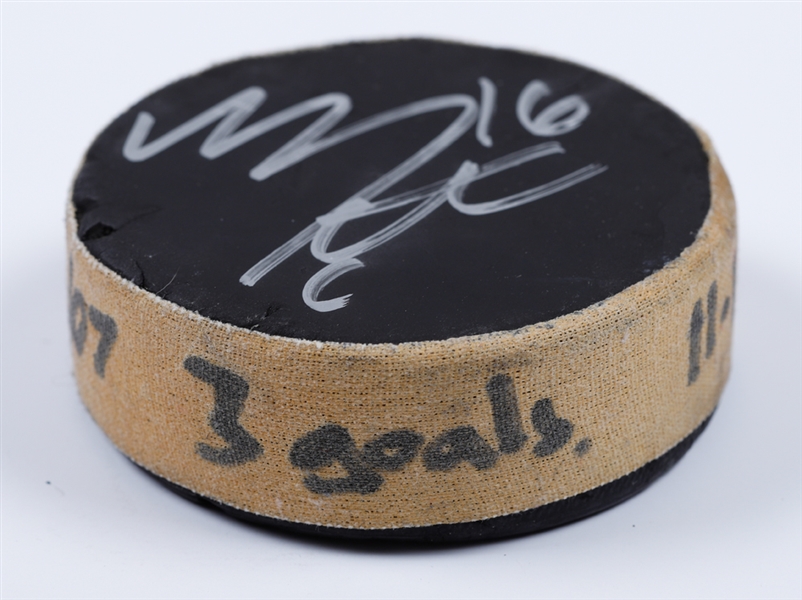 Mitch Marners October 26th 2007 Vaughan Kings Signed Hat Trick Goal Puck with Family LOA